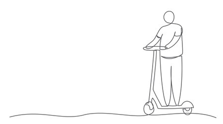 Electric scooter One line drawing on whiteのイラスト素材