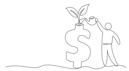Investment One line drawing on white backgroundのイラスト素材