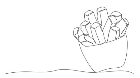 French fries One line drawing on whiteのイラスト素材