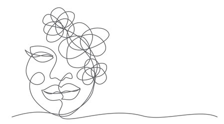 Woman face One line drawing on whiteのイラスト素材