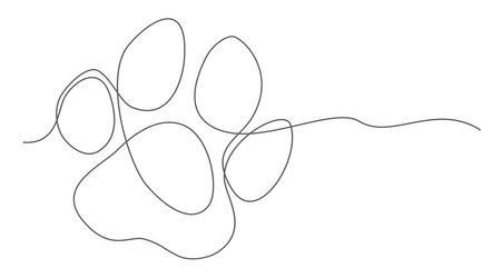 Animal footprint One line drawing on whiteのイラスト素材