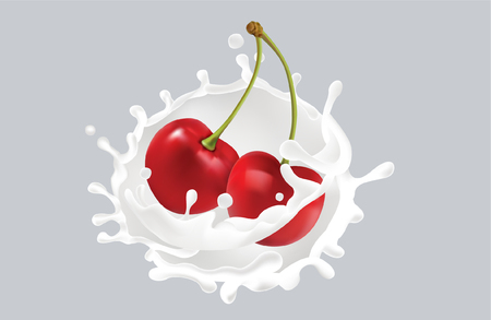 CHERRIES WITH MILK SPLASHのイラスト素材