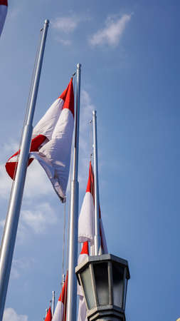 Indonesia Flag Braga Street Bandung Indonesia West Javaのeditorial素材