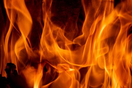 Bright dancing flames on black background