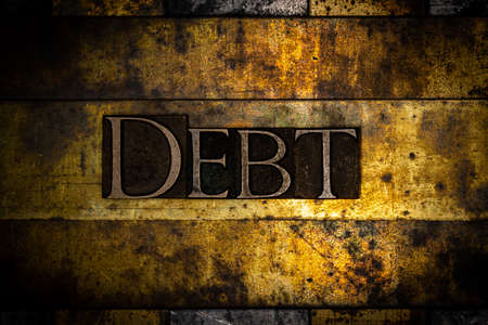 Debt text on textured grunge copper and vintage gold background