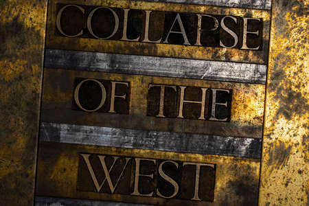 Collapse of the West text on textured grunge copper and vintage gold backgroundの写真素材