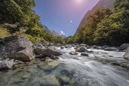 Falls Creek, milford sound, New Zealandの写真素材