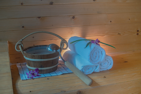 set of sauna treatment ready to serving in place of roomの写真素材