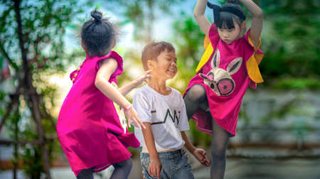 girls fighting boy by slap on the face and kick together to stop boy dissolute and skellum to...