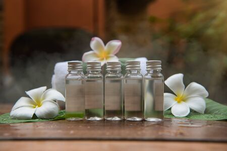 spa kit with treatment massage oil and accessoryの写真素材