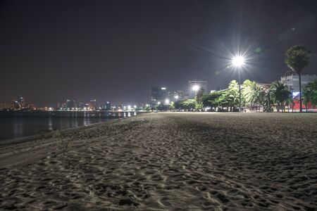 empty beach of Pattaya city in night life at time critical of COVID 19 infection, effective of virus infect in the night business at popular and famous place of the Worldの写真素材