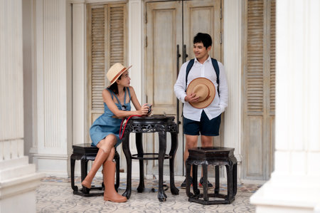 Tourist traveler in city of old town Phuket where most top 1 of tourist place in Thailand, tourist visit place of Thailandの写真素材