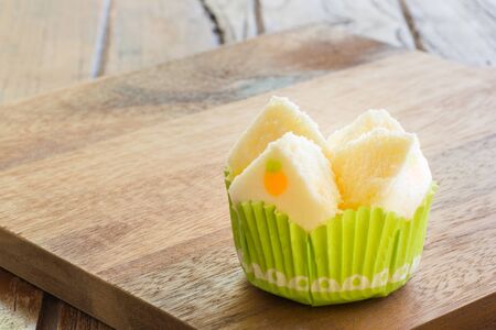 Thai steamed cupcake in color paper cup. Delicious snack in Chinese new year.の写真素材