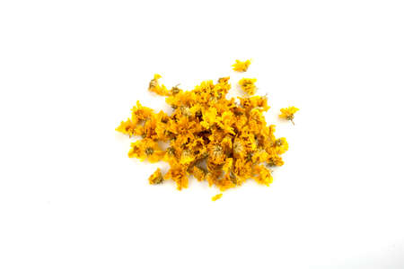 Chinese herbal concept Group of dried Chrysanthemum isolated on white background.の写真素材