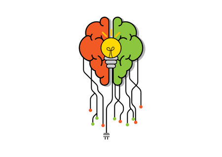 Creative and idea concept. Brain with line and yellow spot and light bulb. Background or banner for design.のイラスト素材
