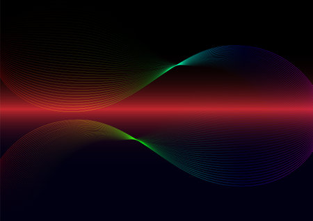 Rainbow of lines curve or waves on background, abstract backdrop for technology banner.