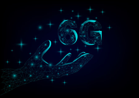 Mobile phone data technology and telecommunication global network concept. Low polygon dot connect...