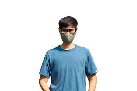 Asian person wear fabric facial mask