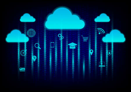 Cloud data storage concept. Cloud computing, wifi, money, data and lock security Communication of business and financial on binary code background.の写真素材