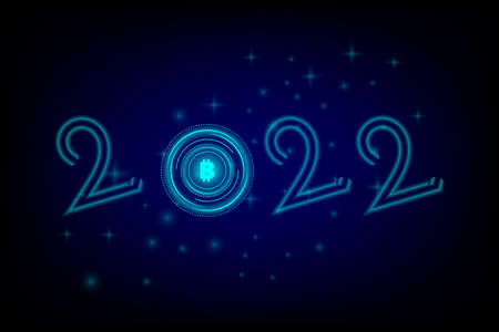 Business and technology and new years concept. 2022 cryptocurrency coin and blockchain technology on black background. Big data information exchanges digital currency and online payment.の写真素材