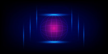 Business and technology background concept. Earth shiny on the wireframe and blue background. Data transfer, big data, connection on the globe, communication, and the metaverse.の写真素材