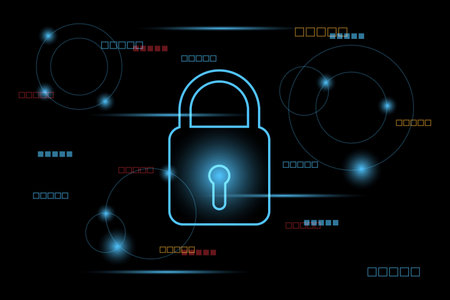 Cyber security concept. Locks on technology and dark background. Hacker protection and viruses on the Internet.のイラスト素材