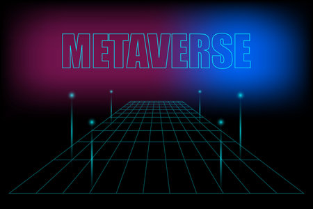 Business and technology background concept. The text of the metaverse on the wireframe and blue background. Data transfer, big data, connection on the globe, communication, and the metaverse.の写真素材