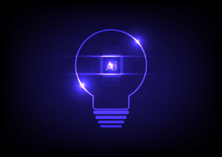Artificial intelligence concept. Ai and circuit board technology with lightbulb. Innovation and idea.のイラスト素材