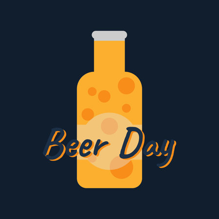International beer day celebration. The bottle of beer is on dark blue background in flat style. Cold beverage for pub and bar club.のイラスト素材