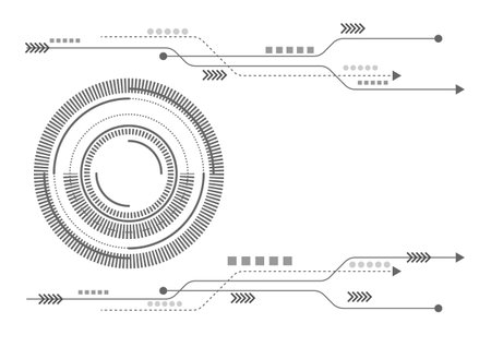Hi-tech circle with a rectangular shapes on white abstract background.  Futuristic communication and connection concept. cyberspace, and digital innovationのイラスト素材