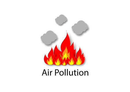 Air environment pollution concept. Hot fire or flame with smoke, dirty particle, smog, and dust on white background.のイラスト素材