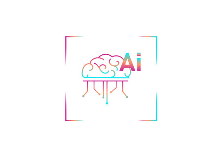 Artificial intelligence concept. Colorful Ai and circuit board technology and brain isolate on white background. Innovation and idea.のイラスト素材