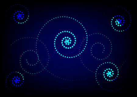 Spiral and dot circle modern on blue abstract background. Swirling from small glowing particles.のイラスト素材