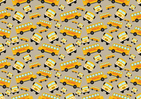 Schoolbus seamless pattern on brown background. For cards, frames, posters, book covers, textiles,...