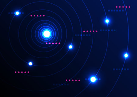 The flowing smooth wave pattern line and neon light is on a blue background. Internet network and communication signal technology, fiber optic line. Science and music backdrop.のイラスト素材