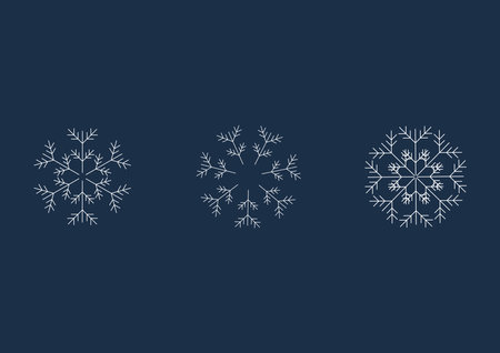 White group of snowflakes, star shape on dark blue background. Christmas and new year decorations. Winter season.のイラスト素材