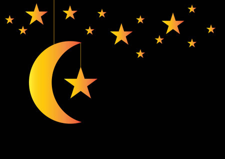 Golden moon and star on black background. Ramadan concept.のイラスト素材