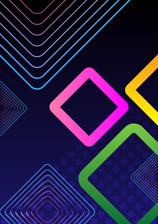 Vibrant abstract with colorful geometric square shape on a blue background.のイラスト素材