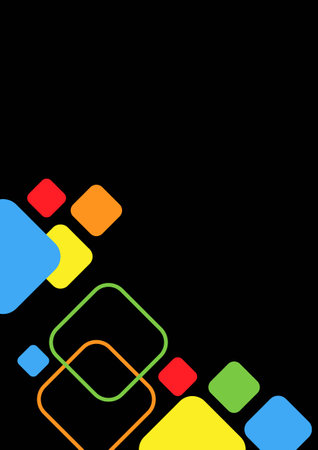 Multicolor squares and lines abstract on a black background. For cover, book, web, presentation, and card.のイラスト素材