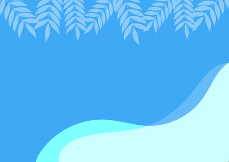 White leaves on a blue waves abstract background. For cover, book, web, presentation, and card.のイラスト素材