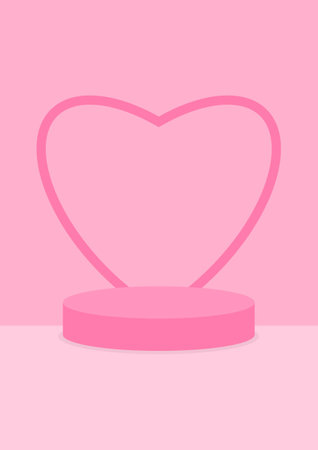 The pink pedestal podium display with a pink heart background for the award ceremony. Products display and showcase presentation.のイラスト素材