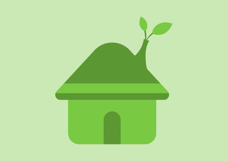 Eco-friendly concept. Small house with a small plant on the roof. Save the world.のイラスト素材