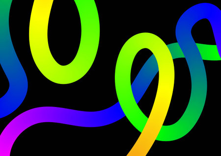 Abstract colour wavy line patterns on a black background. Rainbow ribbon design.のイラスト素材