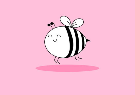 Cute chubby bee doodle style on a pink background.のイラスト素材