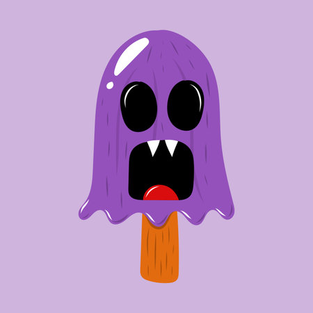 Halloween ice cream, purple ghost on a violet background.のイラスト素材