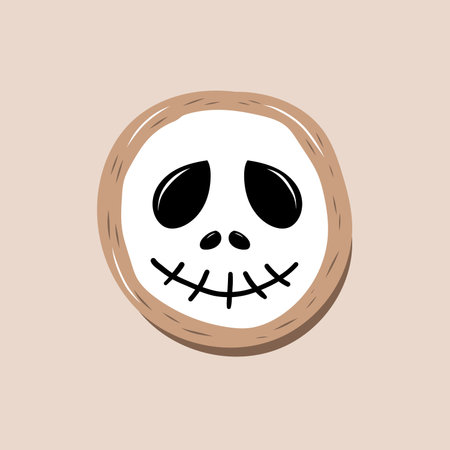 Halloween cookies with a white ghost face on a brown background.のイラスト素材