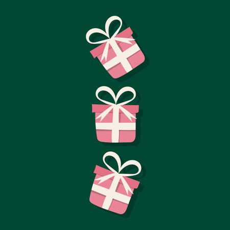 Three pink gift boxes on a green background. Christmas concept.のイラスト素材