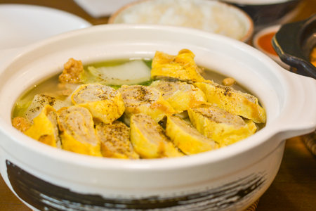 Close-up Yunnan hotpots in a white bowl. Delicious Chinese food.の写真素材