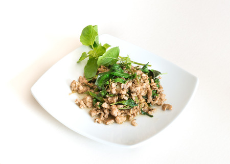 stir pork witch basil is popular thai foodの写真素材