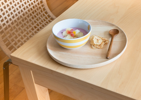 yogurt is  healthy food on the tableの写真素材